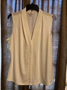 Calvin Klein Opaque White Soft Knit Top with Deep V Placket XL - Picture 1 of 4