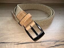 Beige Elasticated Plaited Braided Crock Leather Belt Bronze Buckle 30mm wx15