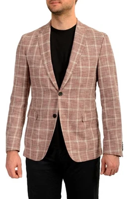 Hugo Boss Men's Nobis6 Slim Fit Plaid Two Button Linen Wool Blazer US 42R IT 52R - Image 1 of 4