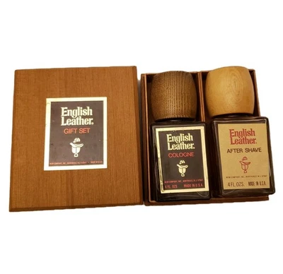 DE COLECCIÓN CUERO INGLÉS Por MEM Colonia Aftershave Set de Regalo Caja de Madera 4 OZ Cada Nuevo Foto 1 de 4