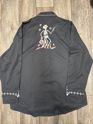 Vintage Embroidered Skully Western Pearl Snap Cowboy Button Up - Image 1 of 4