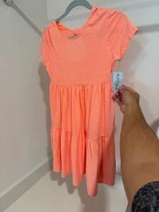 Girls' Short Sleeve Open Back Tiered Knit Dress - Cat & Jack™ Peach Orange XL - Picture 1 of 2