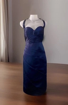 Bill Levkoff NUEVO Vestido Halter Para Mujer’s 14 Dama de honor Fiesta Azul Satinado Estilo #121 Foto 1 de 4