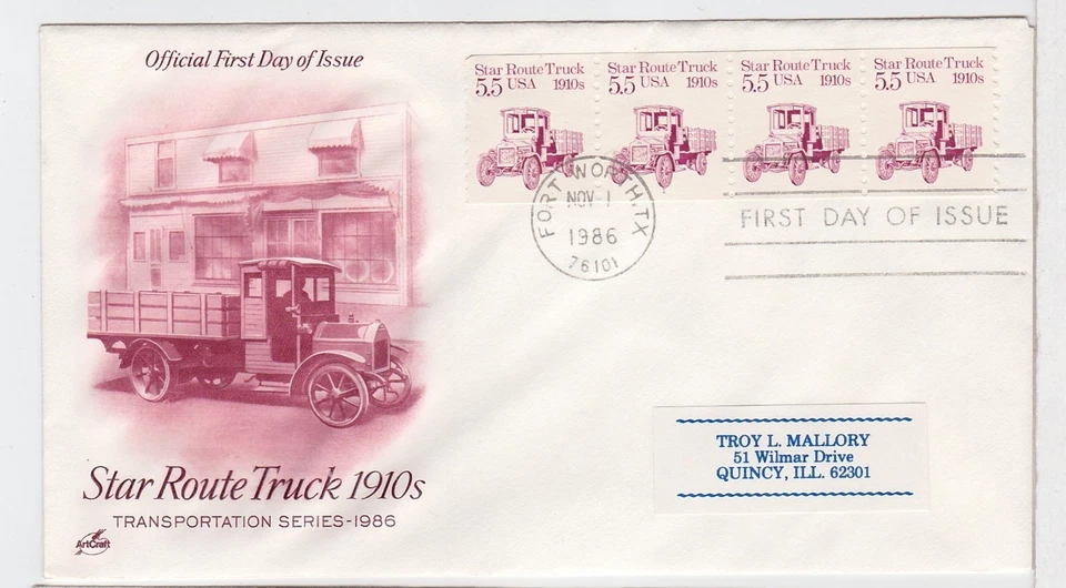 TurtlesTradingPost- Star Route Truck 1910s  1986 #2135 FDC Artcraft Cachet - Image 1 of 1