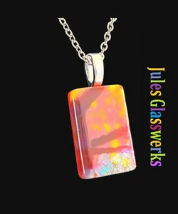 Hand Crafted Fused Glass Pendant Necklace W/ Chain #1156 - Picture 1 of 4