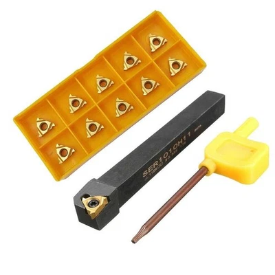 10Pcs 11ER AG60 Threading Insert CNC SER1010H11 Cutting Tool Holder Golden New - Image 1 of 4
