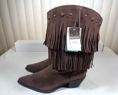 Botas de vaquero Roper con tachuelas punta corta marrón flecos gamuza para mujer talla 10 ~ NUEVAS - etiquetas Foto 1 de 4