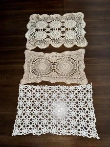 Lot 3 Vintage Crocheted Doilies Rectangle Shape 16"x10", 18"x14", 18"x11" - Picture 1 of 7