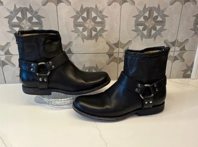 FRYE Phillip Arnés Cuero Negro Botines Moto/Motero #76870 Talla 7 Foto 1 de 4