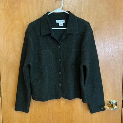 Chaqueta Croft & Barrow 100 % lana cuello abotonado verde oliva talla S Foto 1 de 4