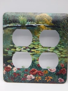 4 - Cubierta de placa de salida DOBLE de acero - Galería de placas de interruptor - Estanque floral - E386 - Imagen 1 de 3