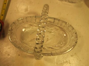Vintage Etchwd Glass Basket with handle, very good condition, unmarked - Picture 1 of 8