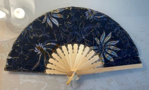 Fan Hand Bamboo Cloth Blue Handmade Indonesia New Avenico Summer Fashion #250 - Picture 1 of 20