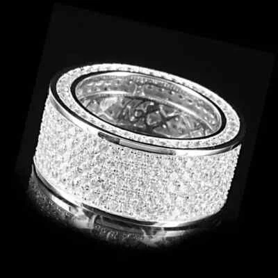 Anillo de plata de ley 925 con banda de eternidad completa de diamantes creados en laboratorio redondo de 4 quilates para hombre Foto 1 de 4