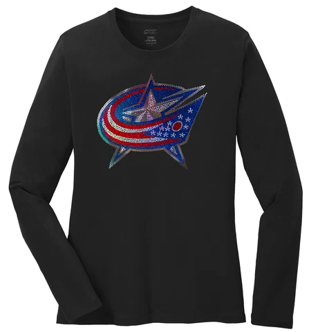 Women's Columbus Blue Jackets Ladies Bling Long Sleeve T-Shirt Shirt Bling S-4XL Cover