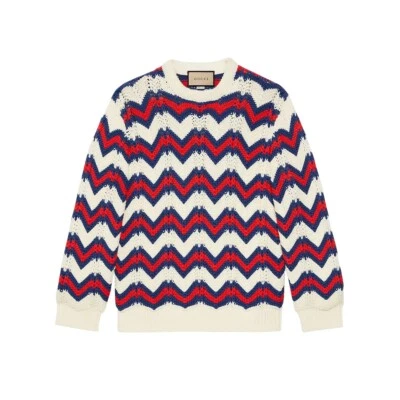 Authentic Men's Gucci White Cotton Knit Chevron Sweater Jumper 739960 New $2800 - Image 1 of 4