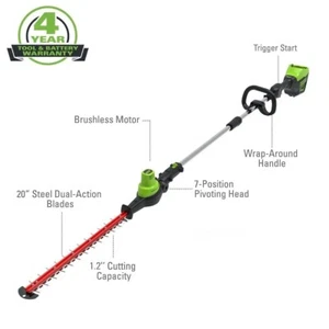 PRO 20 in. 60V Battery Cordless Pole Hedge Trimmer (Tool-Only) by Greenworks - Picture 1 of 12