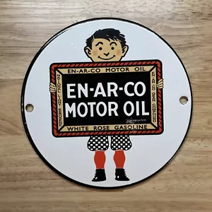 EN AR CO White Rose Gasoline Metal Porcelain Enamel Motor Oil Gas Station Sign - Picture 1 of 4