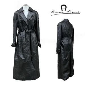 Gabardina de cuero larga vintage años 70 ETIENNE AIGNER 10 para mujer con cinturón EVC NEGRA - Imagen 1 de 24