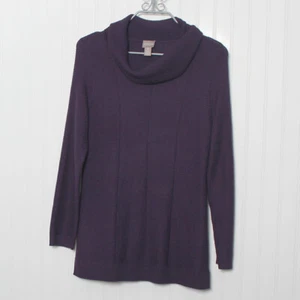 Chico's 0 Purple Cowl Neck Long Sleeve Ribbed Rayon Blend Knit Tunic Sweater Sm - Picture 1 of 9