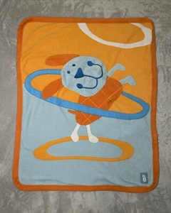 Gagou Tagou Baby Blanket Blue Puppy Dog Reversible Solid Orange Fleece Lovey - Picture 1 of 5