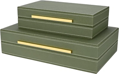 Green Shagreen Box Set of 2 Faux Leather Decorative Boxes,Large Nesting Storage - Image 1 of 4