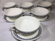 (6) Eric Ravilious Wedgwood  'PERSEPHONE' Blue CREAM SOUP BOWLS & LINERS