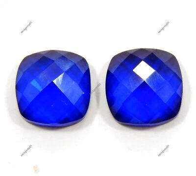 18 Ct Natural Extremely Tanzanite CERTIFIED Square Carving Loose Gemstone Pair - Image 1 of 4