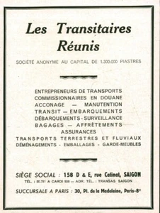 Publicité ancienne les transitaires réunis Saïgon 1952 issue de magazine - Picture 1 of 1