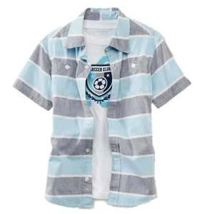 Toughskins Boys 2 pc Blue & Gray Striped Shirt & Soccer Club T-Shirt Set - Picture 1 of 1