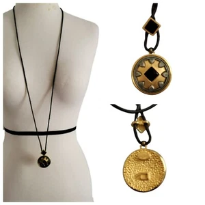 Collar de cuerda negro colgante chapado en oro plateado negro joyería de moda para mujer - Imagen 1 de 9