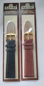 2XMens Genuine Leather Watch Strap Band 20mm BLACK/brown UK STOCK GOLDEN BUCKLE - Picture 1 of 4