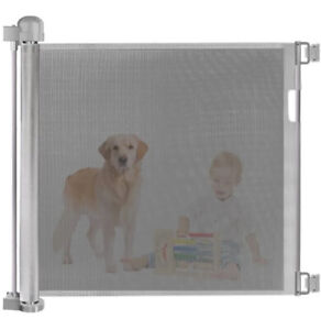 Retractable Baby Gate 33" tall, Extends to 55” Wide, Mesh Safety Dog Gate, WHITE