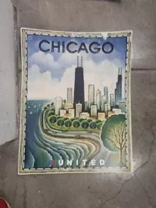 2001 United Airlines Chicago Skyline poster di viaggio di Tim Zeltner - Foto 1 di 4