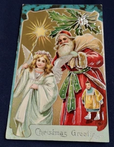 Antike Weihnachtsfeiertage Weihnachtsmann Engel Postkarte 1908 - Bild 1 von 6