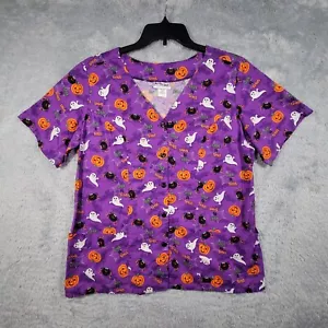 Mad About Scrubs Shirt Womens Large Purple Halloween Ghost Pumpkin Pockets - Picture 1 of 7