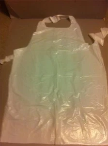 100 DISPOSABLE APRONS WHITE POLYPROPYLENE 28"X 46" RN66741 NEW - Picture 1 of 1