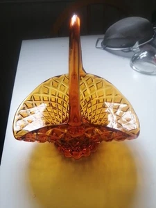 Vintage Amber Glass Basket 7 1/2" Tall Beautiful! - Picture 1 of 5