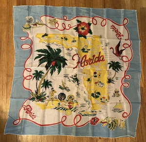 Bufanda de rayón vintage gráfica con tema de mapa de Florida 29" x 30" bordes enrollados a mano Japón - Imagen 1 de 10