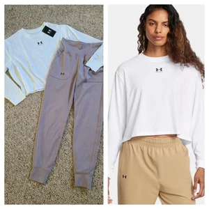 New Under Armour Women's Boxy Crop Tee & Jogger Set Size XS - Picture 1 of 9