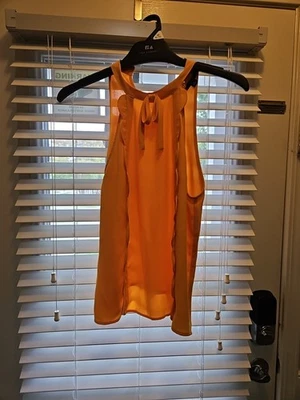 VICTORIA BECKHAM Halter Top Shirt Medium Posh Yellow Sleeveless Scallop Trim - Image 1 of 3