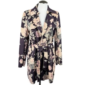 Women's Solitaire Trench Coat Floral Belted Open Front Cardigan Long Jacket S - Picture 1 of 9