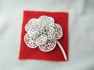 Vintage Monet White Enamel Openwork Filigree Layered Flower Brooch - Picture 1 of 7
