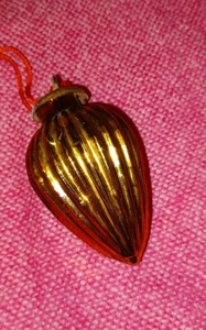 Antique Gold Med. Kugel Christmas Ornament, Mercury Glass, Ribbed Top,  Preowned - Picture 1 of 15
