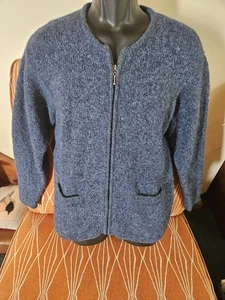 LL Bean Womens Full Zip Blue Wool Blend Cardigan Sweater L - Picture 1 of 7
