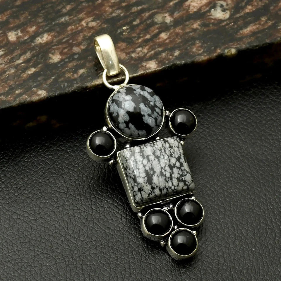 Snowflake Obsidian Black Onyx Gemstone Handmade Pendant Jewelry 2.88" AP-19773 - Image 1 of 1