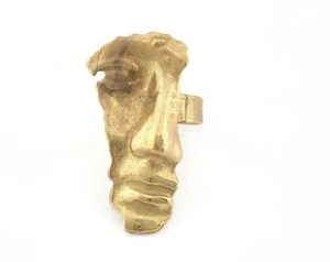 Face Ethnic Ring Adjustable Raw brass (18mm 8US inner size) 5231 42mm - Picture 1 of 2