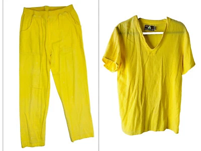 Conjunto de pantalones de manga corta amarilla de algodón fluido medio vintage años 80 artes Foto 1 de 4