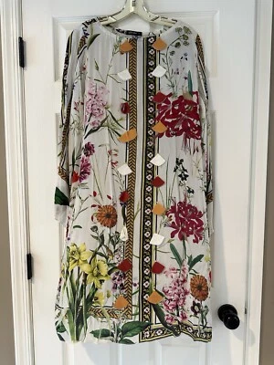 PONTO CRUZ Longo Ajuste Solto Impressão Digital Seda Floral Kurta Kameez (Grande) - Imagem 1 de 4