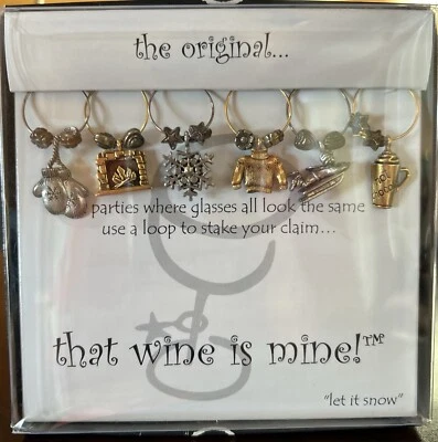 Juego de 6 marcadores de etiquetas de bebidas navideñas con dijes de copa de vino para fiesta de Navidad Foto 1 de 2